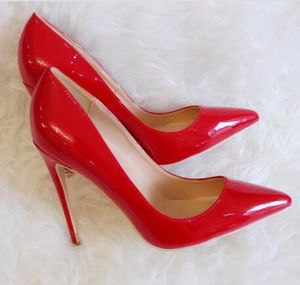 Gratis frakt Mode Kvinnor Pumpar Naken Laten Läder Sexig Lady Pointe Toe High Heels Skor Storlek 33-44 12cm 10cm 8cm Party Shoes