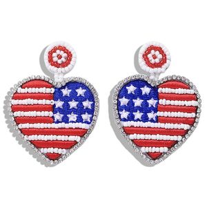 Wholesale- luxury designer exaggerated lovely cute colorful beaded America USA flag heart pendant stud earrings for women girls