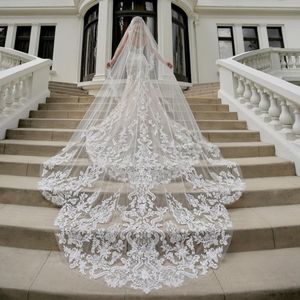 Gorgeous Designer Wedding Veils 3M Long Cathedral Length One Layer Lace Appliqued Edge Tulle Bridal Veil For Women Hair Accessories