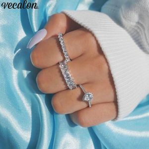 VECALON Eternity Düğün Bantları Promise Yüzük 925 Ayar Gümüş Elmas Nişan Yüzük Kadın Erkek Parmak Takı için