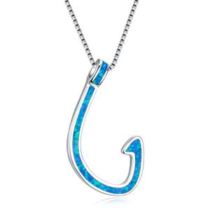 Luckyshine 6 Pcs/Lot S925 Sterling Silver Necklaces Blue Opal Gemstone Unique Charm Women Hook shaped Pendants Necklaces Holiday Gift
