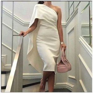 New Sheath Fitted Crepe One Shoulder Short Wedding Dresses Ruffles Simple Informal Reception Bridal Gowns Tea Length Custom Made Short Gown