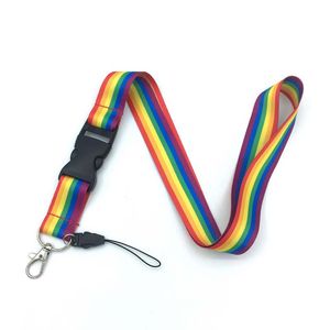 10ocs Rainbow Neck Strap Lanyard For Keys ID Pass Card USB Badge Holder Mobile Phone Straps Hang Rope Webbing Ribbon Lanyard Keycord