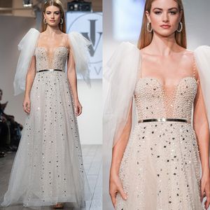 2020 Wiosna Julie Vino Prom Dresses Pełna Zroszona Perły Scoop Neck Długa Suknia Wieczorowa Frezowanie Piętro Długość Party Runway Moda Suknie