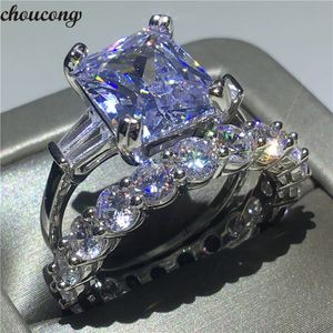 choucong fatto a mano 100% vero argento sterling 925 anello di promessa set 5A zircone Sona Cz fedi nuziali di fidanzamento per donna uomo
