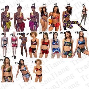 Swimwear Mulheres Vest Tanque Bra Shorts Natação Tronco Calças Ladies duas partes Treino tubarão Camo Swimsuit Bikini Set 18 cores E22908