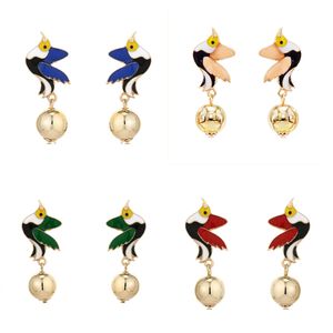 Söt färgglad fågelform droppe dingle örhängen med färgglada emalj uttalande studörhängen för flickor gåvor