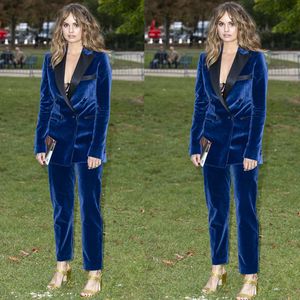 Blue Velvet Mother of the Bride Suits Satin Black Lapel Celebrity Evening Dresses Formal Outfit For Weddings Tuxedos Blazer (Jacket+Pants)