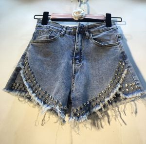 Hot Pants 2019 Summer Suit European Goods New Heavy Diamond Beads High Waist Stretch Hair Edge Denim Shorts Women Jeans Shorts