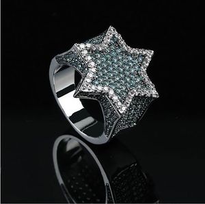 Super Star Ring Green CZ Bling Ring Micro Pave Cubic Zirkonia Simulierte Diamanten Hip Hop Ringe Größe # 7-Size # 11
