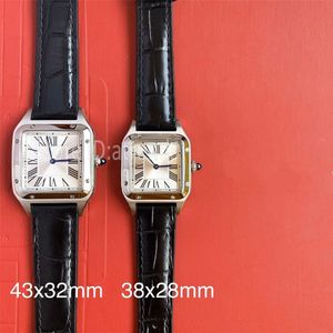 Toppkvalitet Stylish Quartz Watch Men Women Gold Silver Dial Sapphire Glass Leather Strap Wristwatch Classic Square Design Dress Cl211h
