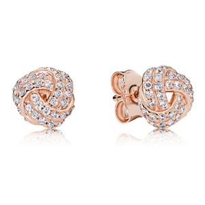 18K Rose Gold knot Stud Earring Original box for Pandora 925 Silver Crystal CZ Diamond Earrings Set for Women Wedding Gift