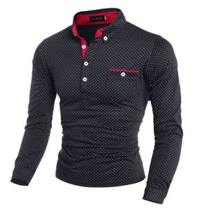 2019 New Spring Fashion Mens Dot Long Sleeve Polo Shirts Stand Collar Male Solid Polo Shirt Free Shipping Plus Size M-3xl MX190711
