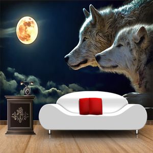 Custom Any Size Large Mural Wallpaper Moonlight Wolf Classic Cartoon Photo Wallpaper TV Sofa Backdrop Fresco Papel De Parede 3D