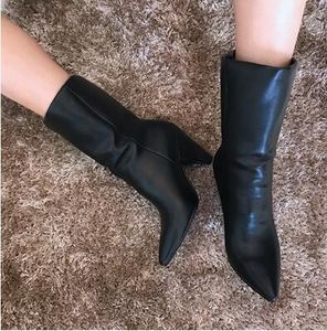 Women Faux Suede Ankle Boots Black Leather Boot Fur Snow Boots Woman Sock Winter Shoes Women High Heel Shoe Motorcycle Boots