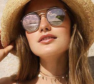 Fashion Round Sunglasses Double Bridge Women Designer Sun Glasses Men Metal Frame Eyewear UV400 Shades with cases for Ladies