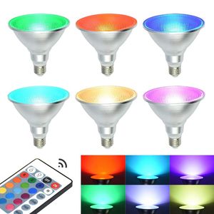 PAR38 LED RGB прожектор лампы Открытый 10W 20W 30W Водонепроницаемый Диммируемый Изменение цвета LED E27 лужайки лампа с пультом дистанционного управления для праздника