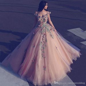 2019 Najnowsze Długie Suknie Off Ramię V Neck Full 3D-Floral Beaded Appliques Długość podłogi Custom Made Prom Dress Custom