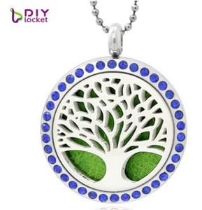 Fashion-colorful life tree 30mm Round glossy magnet can be open 316L Stainless steel perfume pendant fit necklace without chain