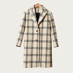 2020 Spring Long Sleeve Notched-Lapel Plaid Print Woolen Knitted Buttons Mid-Calf Coat Women Fashion Long Outwear Coats D1226272