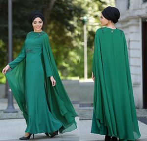 Ювелирный Кафтан оптовых-Темно зеленый мусульманский арабский выпускной вечерние платья с накидкой драгоценный камень бисером длинные рукава кафтан особый случай вечернее платье