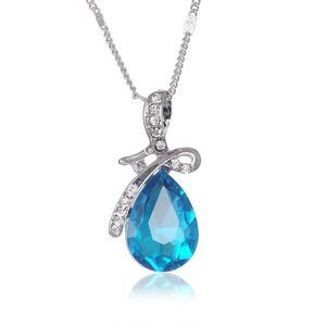 6 Colors water drop pendant necklaces crystal chain diamond angel tears necklaces fashion jewelry for girls