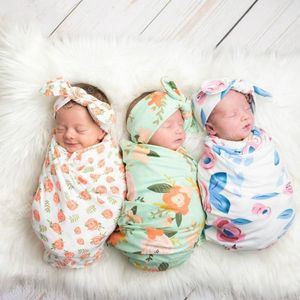 Newborn baby Floral Swaddling sleeping bag+headbands Set Flowers print Baby Nursery Bedding Infant Toddlers Blankets 6 styles