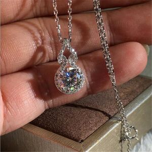 2020 New Top Selling Simple Fashion Jewelry 925 Sterling Silver Round Cut Solitaire White Topaz Diamond Women Lady Women clavicle Necklace