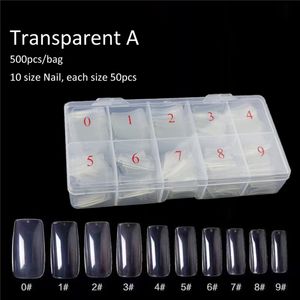 Tamax 500 PCS / Caixa Falsa Prego Capa Completa Meia vara e estilo francês Branco Branco Natural Transparente Clear Color Falso Nail Art Ferramenta