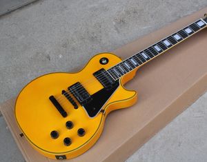 Guitare Jaune Noir achat en gros de Guitare électrique jaune parfaite avec matériel noir manche en ébène reliure des frettes pont fixe peut être changé