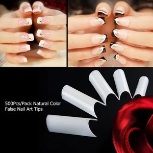 Tam Çiviler Kalıp Uzun Yanlış Sahte Nail Art İpuçları Fransız Tırnak Uzatma Akrilik UV Jel Manikür Aracı 500Pcs / set