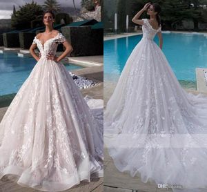 Elegante weiße sexy eine Linie Brautkleider von Schulteranlagen Sweep Zug Brautkleider Formal mit Korsett Rücken Custom Vestidos de Soiree Ppliquen