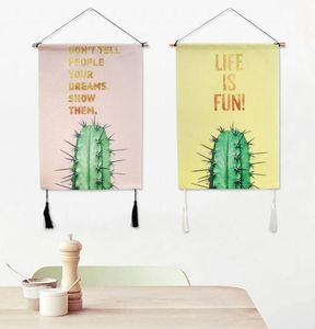 Planta Verde Tropical Flamingo Cactus Tapeçarias Impressas Caligrafia Bandeiras Banners Pintura Pendurada Parede de Fundo Decoração da Casa Não-tecido