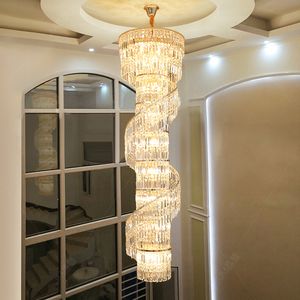 Modern Crystal Chandeliers LED Light American Long Spiral Chandelier Lights Fixture Hotel Lobby Hall Parlor Villa Stair Home Indoor Lighting