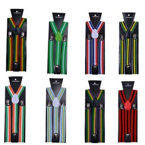 Striped Suspenders 2.5 * 100cm Vuxen Elastisk Y-Back 20 Färger Rainbo Strap Justerbara hängslen för Clip-on Hallowmas Julklapp