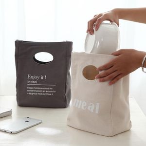 portable lunch box bag cartoon handbag meal letter cotton linen food tote pouch container organizer lunch bag for women
