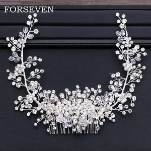 Bridal Tiaras Pearl Hair Comb Crystal Headpiece Head Smycken Kvinnor Hår Ornament Rhinestone Bröllop Headbands T190620