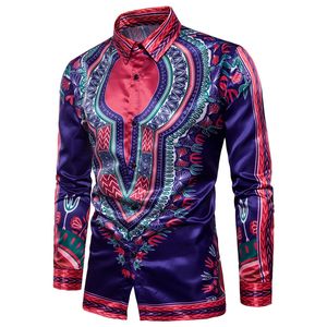Moda Dashiki Africano impressão shirt Homens de 2020 New manga comprida Mens Camisas de vestido tradicional Africano Roupa Chemise Homme