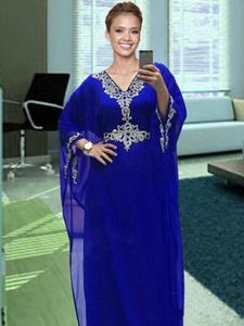 2020 Royal Blue SHIFFON KAFTAN Suknie wieczorowe V Neck z koralikami Crystal Długą Formalną Specjalną okazji Dress Prom Party Suknia Plus Size