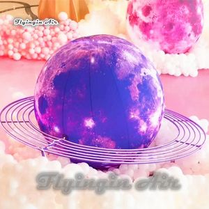 Lighting Inflatable Planet Moon Balloon Purple Blow Up LED Party Sphere For Shopping Mall And Concert Stage Decoration