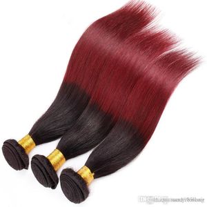 Оценка 8А волос Bundle с Ombre цвета T1B / шелк 99J Бразильский Девы волос прямой волны человеческих волос ткет 4шт в серию