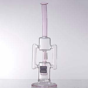 11,4 polegadas Pink Oil Dab Rigs Glass Bong Hookahs Perc Bubbler Water Pipes Heady Percolator Portable