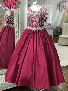 Burgundy Junior Pageant Dress 2019 Little Rosie Ballgown Pageant Gowns for Little Baby Long Rhinestones Crystal Real Photo Kids Formal Gowns