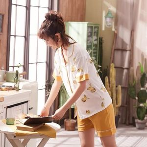Großhandel-Sommer Junges Mädchen Kurzarm Baumwolle Einfache Frische Zitronen-Pyjamas Niedliches Nachthemd Casual Home Service Kurze Nachtwäsche