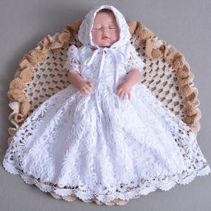 Białe Koronkowe Suknie Chrzciny 2019 Nowy Toddler Niemowlę Berbeć Antique Vintage Chrzest Sukienki z Bonnet Pierwsza sukienka komunikacyjna