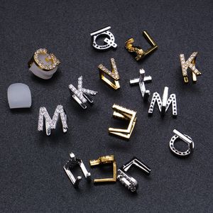 18K Gold & White Gold Iced Full Diamond Custom Name Letters Teeth Grillz Tooth DIY Fang Grills Cosplay Tooth Cap Hip Hop Dental Teeth Braces
