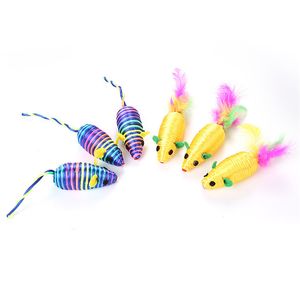 Pet Shop Cat Brinquedos New Doce linha de cor Tubo rato com penas multicoloridas Toy Cat 300pcs T1I1939