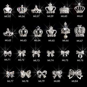 100pcs silver crown & bows rhinestone nail design alloy 3d DIY Crown nail art supplies pendant decorations accessories ML55-84