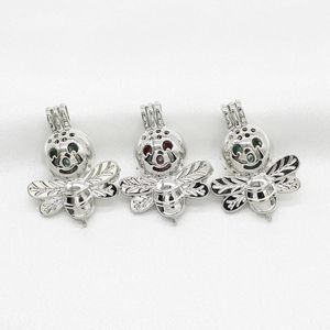 10 pcs Silver Insect Bee Honeybee Pearl Cage Medalhas Pingente Para Perfume Essential Difusor Difusor Colar Perfumado Jóias Fazendo