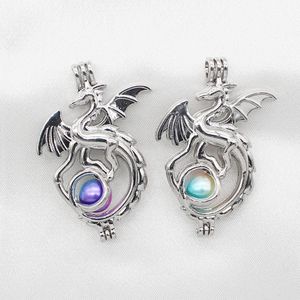 Trendy Flying Dragon Oyster Pearl Cage Diffuser Bead Cage Lockets Pendant Perfume Essential Oil Necklace Jewelry Charms